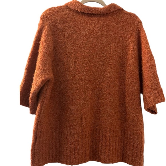 POLAGRAM sweater, terracotta, size Large, soft fuzzy knit. Collared and buttons. - Picture 2 of 9